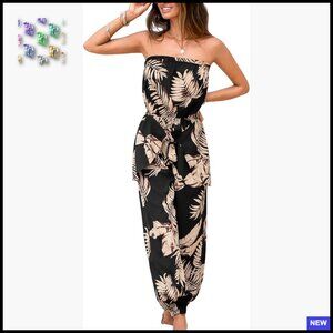 Sleeveless Off-Shoulder Jumpsuit Tropical Romper Casual Summer Outfit